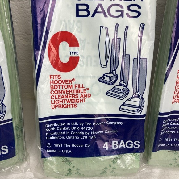 HOOVER 4010003C Vacuum Bags Type C 1 Package of 3 Vacuum Bags NEW Made In USA - Picture 3 of 4